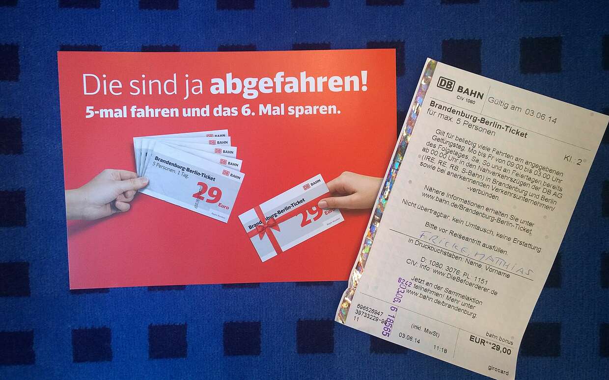 Mit dem Brandenburg-Berlin-Ticket fahren geht`s beim 6. Mal umsonst auf Tour.