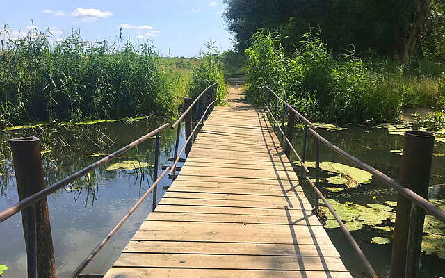 Schiefe Pontonbrücke über die Stremme