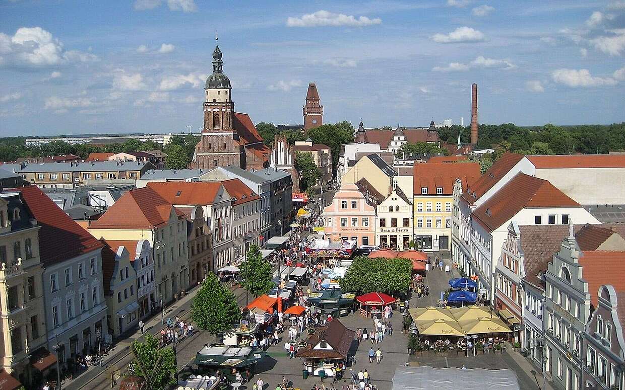 Blick auf den Markt in der Cottbusser Altstadt