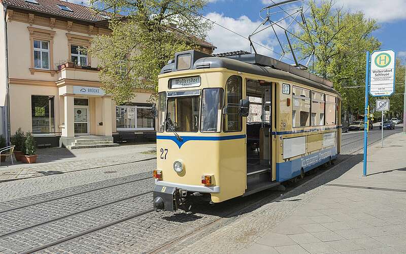 



        
            Historische Straßenbahn in Woltersdorf,
        
    

        Foto: Fotograf / Lizenz - Media Import/Steffen Lehmann
    