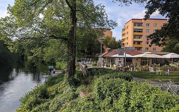 SpreeCafé an der Kahnanlegestelle an der Sandower Brücke in Cottbus