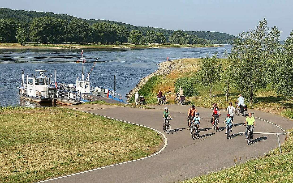 Radfahrer verlassen die Fähre