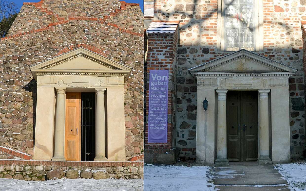 Kopie und Original: Das rechte Portal ist von 1815 und seitdem Teil der Marienkirche in Strausberg.