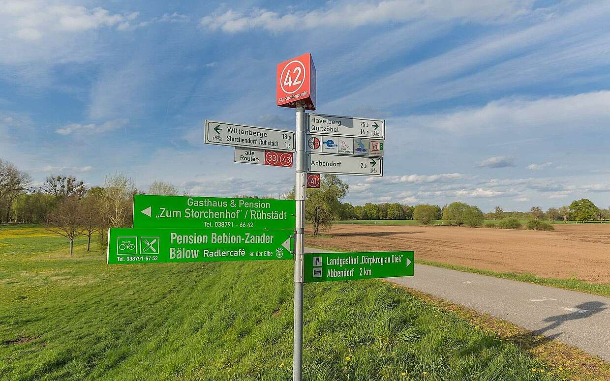 Knotenpunktwegweiser bei Rühstädt