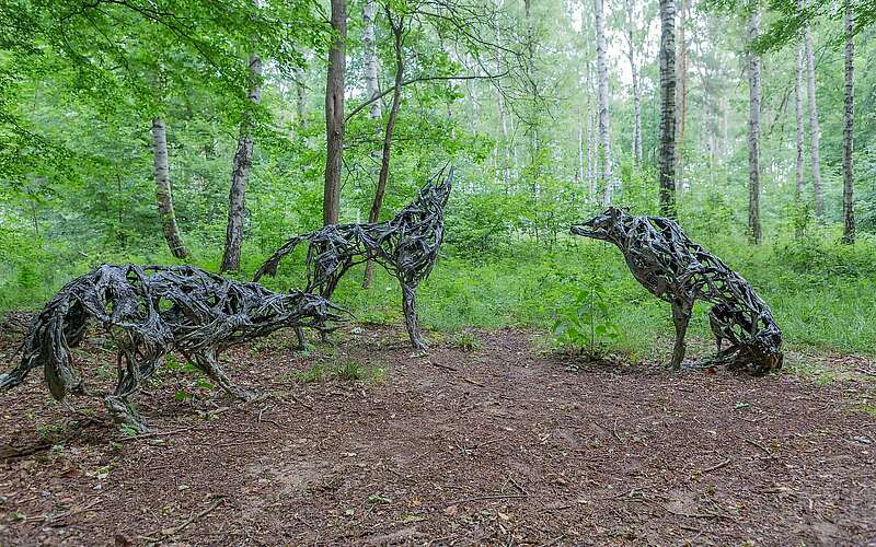 



        
            Wolf-Skulpturen am Kunstwanderweg,
        
    

        Foto: Fotograf / Lizenz - Media Import/Steffen Lehmann
    